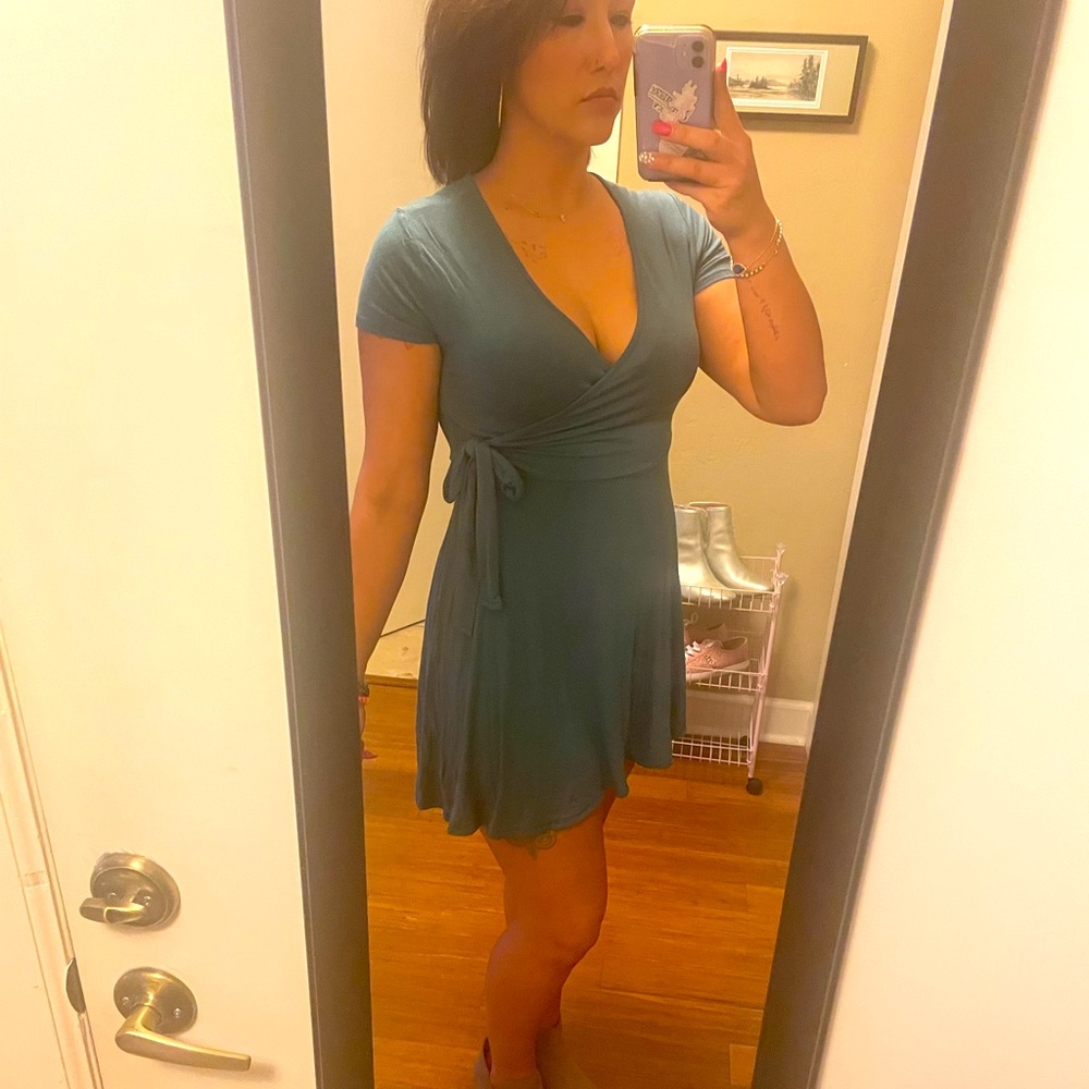 Teal Wrap n Tie minidress